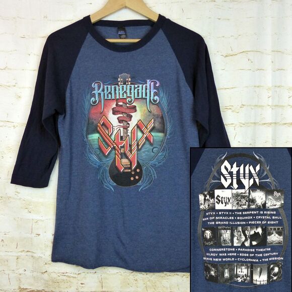 Styx Renegade 2018 Tour Shirt Men S Blue 3/4 Sleeve Raglan Baseball Graphic Tee - Picture 1 of 11